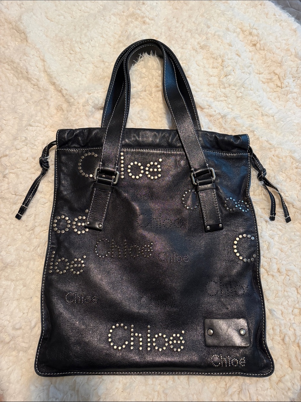 Chloe Patsy Studded Leather Drawstring Sack Shoulder Bag